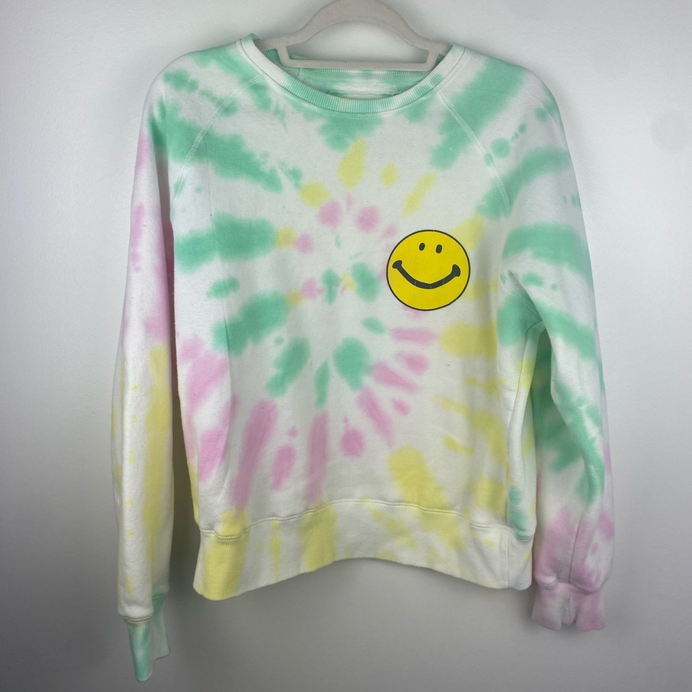 Mamie Ruth tie dye sweater happy face graphic crew neck M